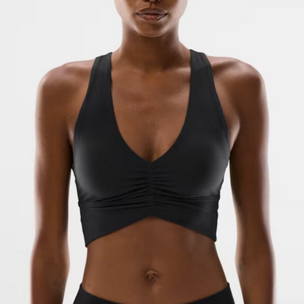 Aritzia Golden Butter Volley Sports Bra SIZE MEDIUM in Black Deep V Neck